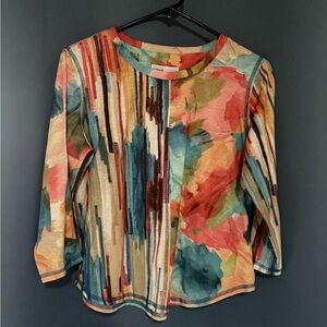 Alfred Dunner Three-Quarter Sleeve Blouse – Floral Geometric Triple Knot Top